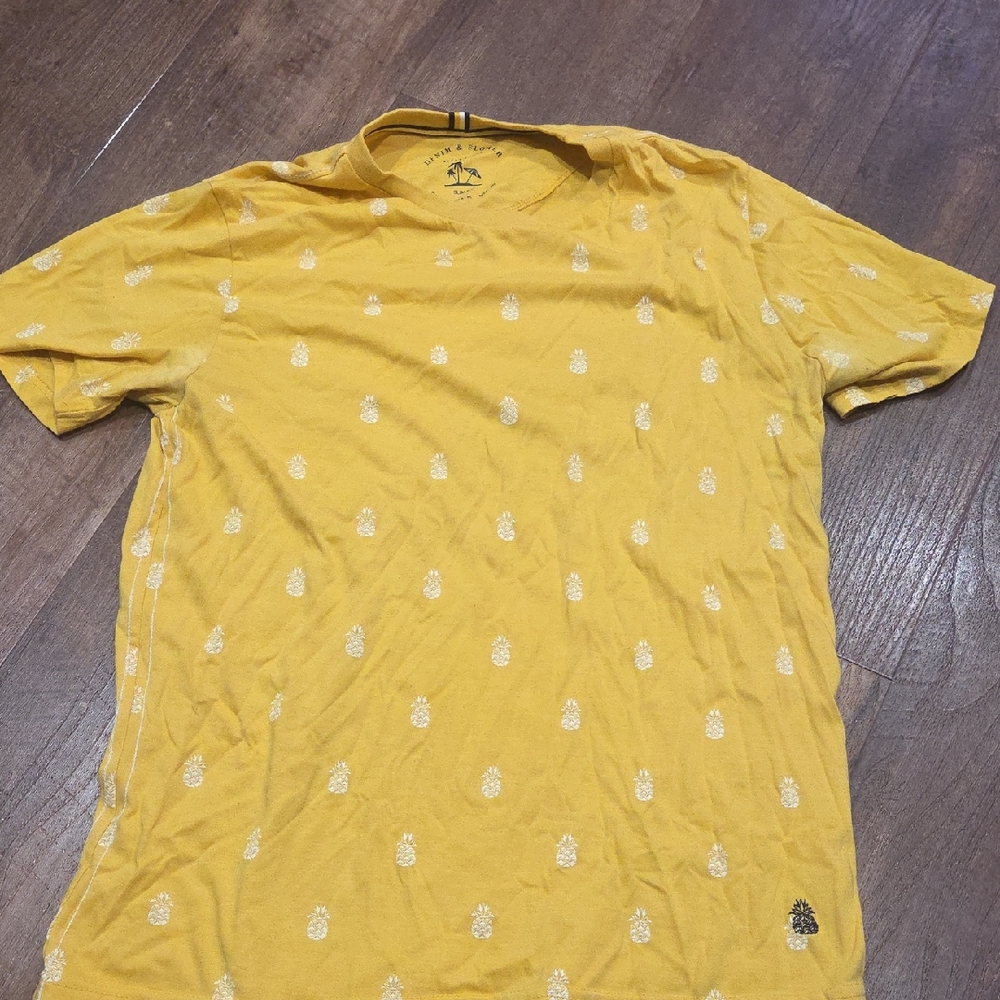 Denim & Flower Yellow Tee with Pineapple Print